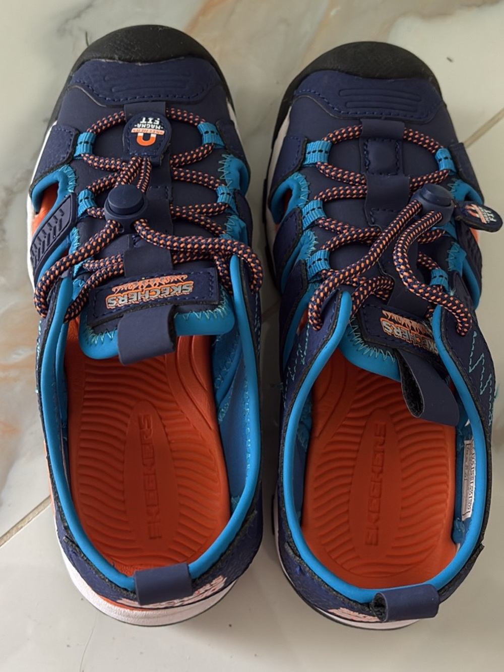 Skechers Kids Navy, Bright Blue & Orange Lace-Up Water Shoes